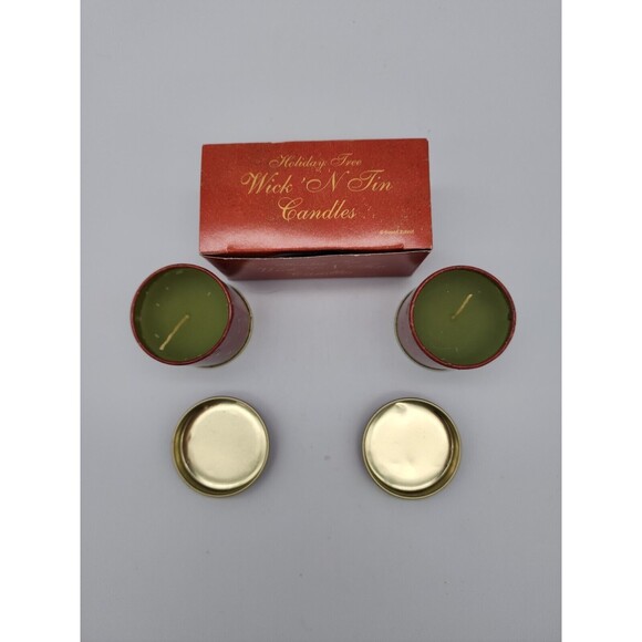 Holiday Tree Wick N Tin Candles Set of 2 Bayberry Scent Vintage Susan Zulauf - Picture 4 of 12